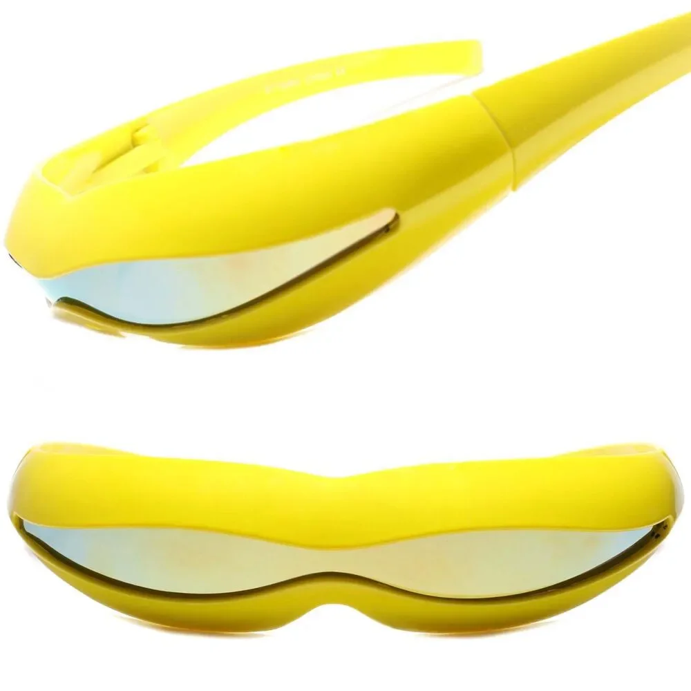 Yellow Mirrored Cyclops Wraparound Sunglasses Futuristic Cosplay